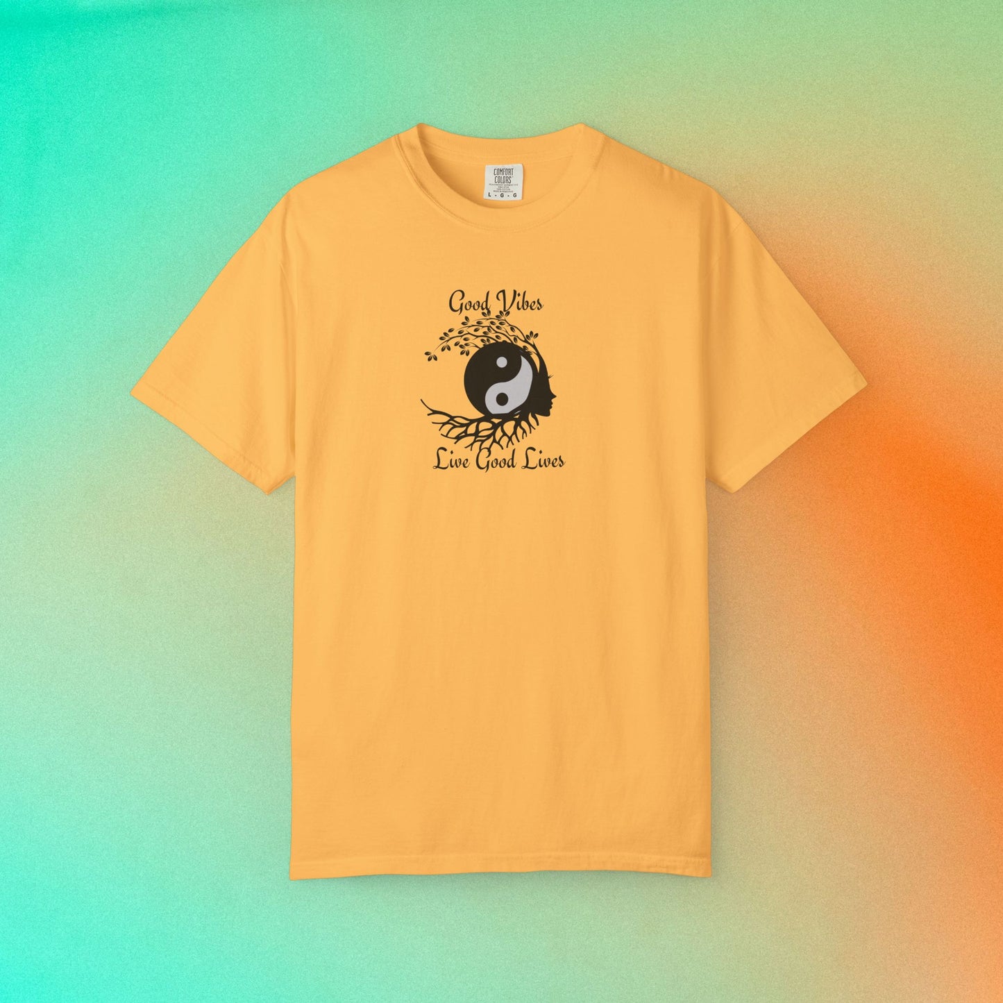 Good Vibes Live Good Lives T-Shirt – Yin Yang Tree of Life Tee Citrus
