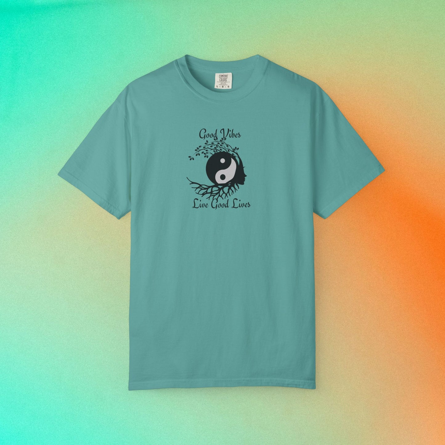 Good Vibes Live Good Lives T-Shirt – Yin Yang Tree of Life Tee Seafoam