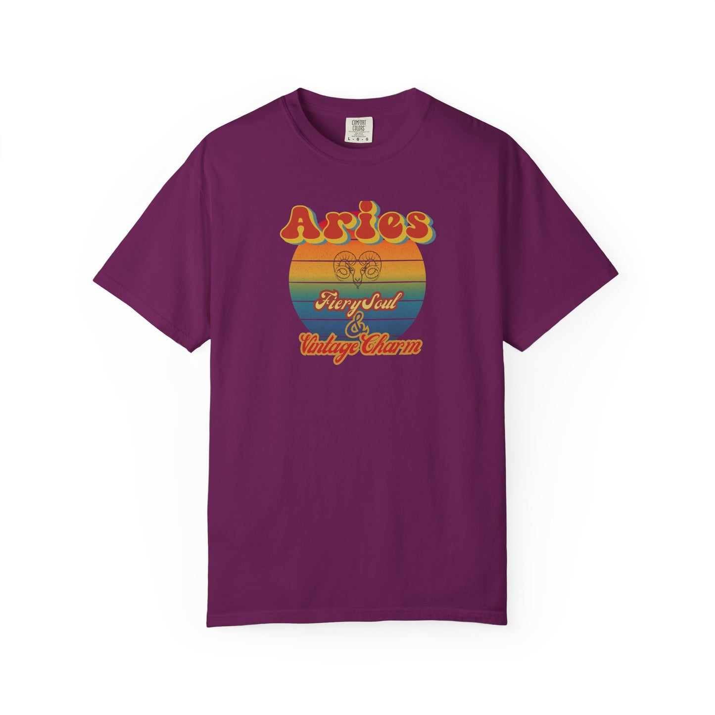 Aries Zodiac Retro T-Shirt – “Fiery Soul & Vintage Charm” Astrology Tee Boysenberry
