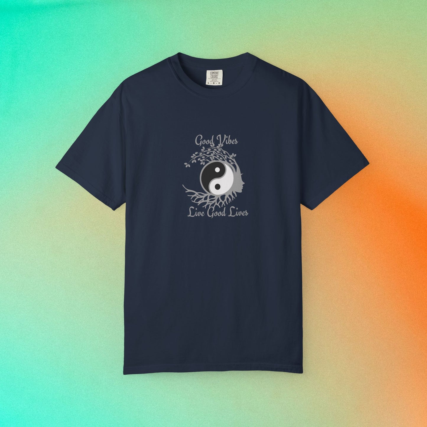 Good Vibes Live Good Lives T-Shirt – Yin Yang Tree of Life Tee Navy