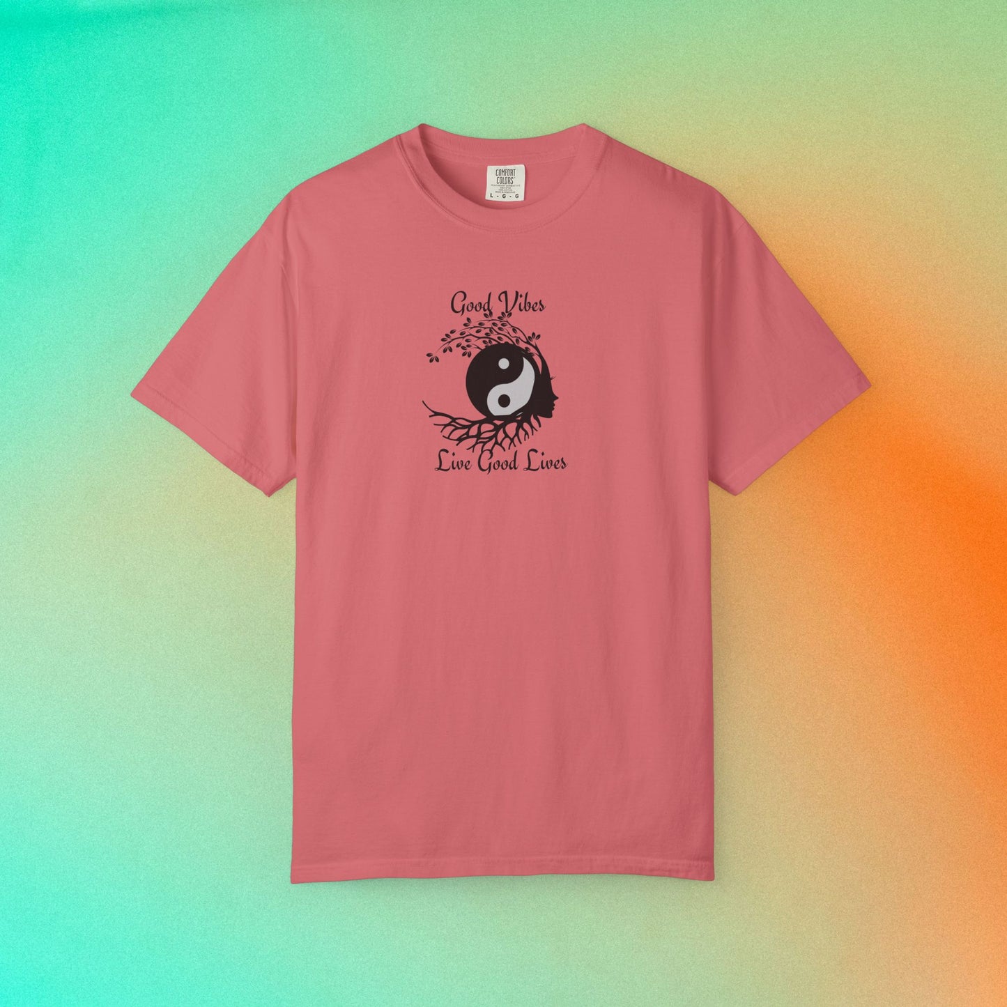 Good Vibes Live Good Lives T-Shirt – Yin Yang Tree of Life Tee Watermelon