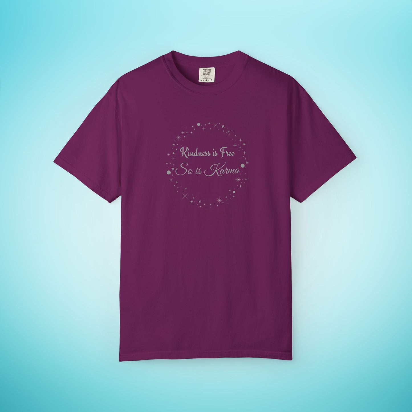 Kindness is Free Karma T-Shirt – Spiritual Quote Tee for Women – Soft Cotton Graphic Shirt Boysenberry