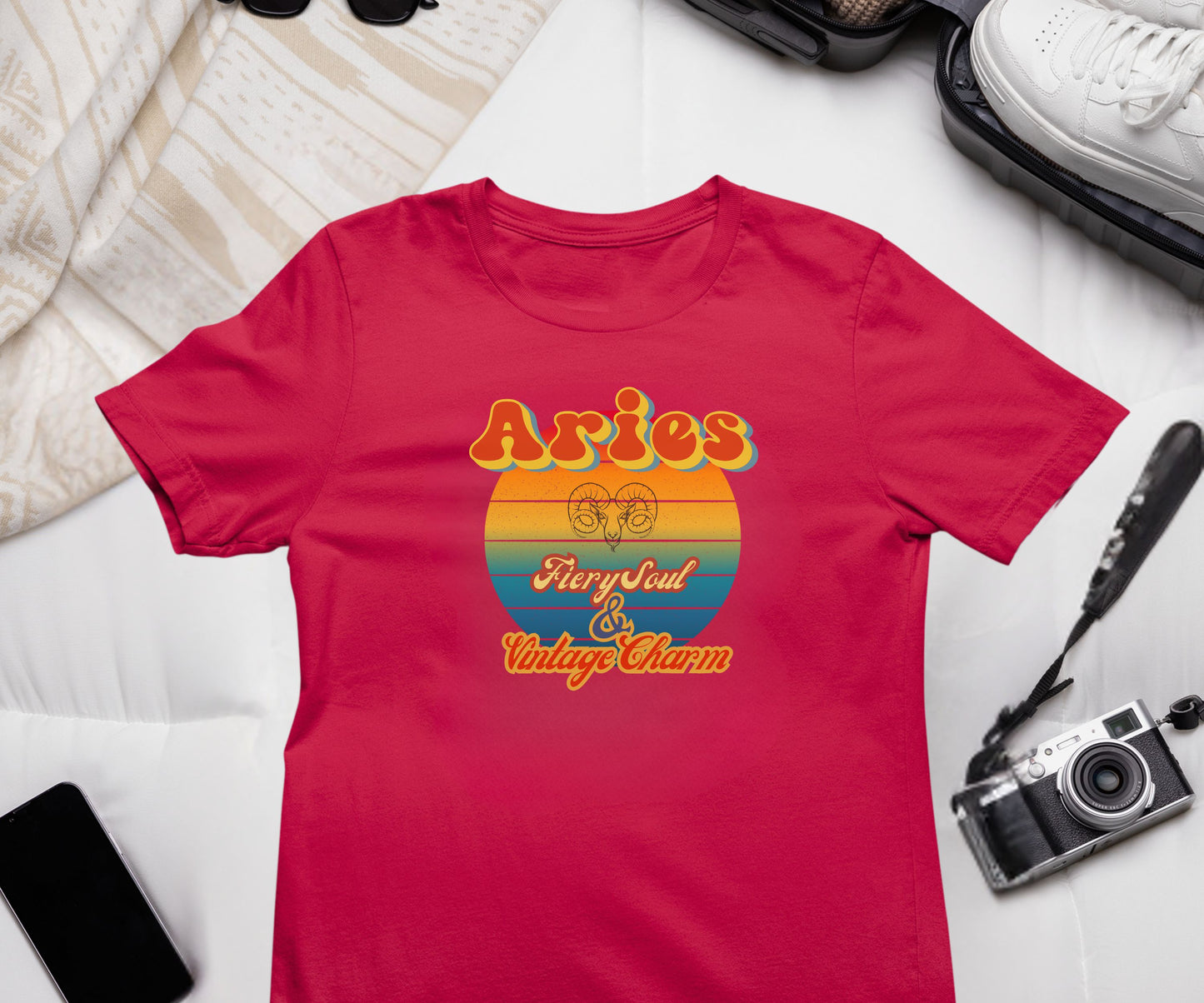 Aries Zodiac Retro T-Shirt – “Fiery Soul & Vintage Charm” Astrology Tee