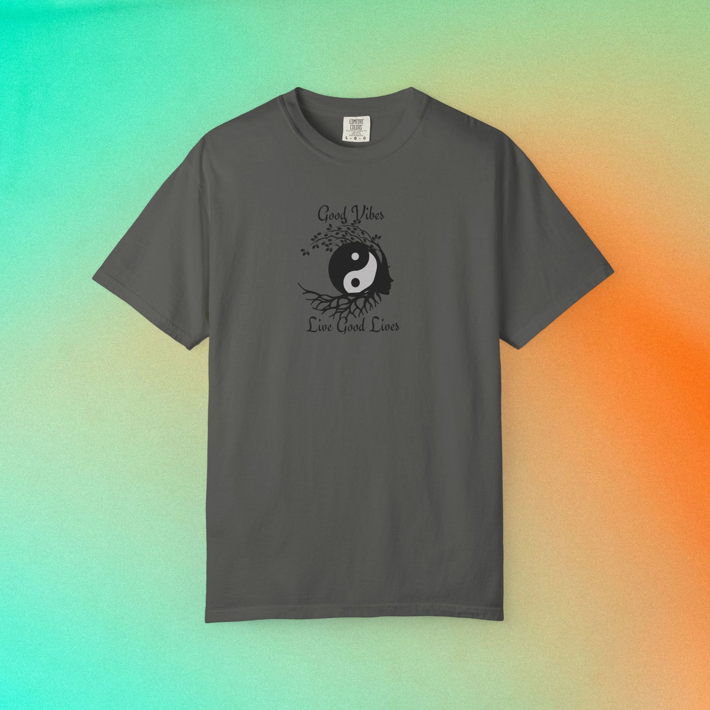 Good Vibes Live Good Lives T-Shirt – Yin Yang Tree of Life Tee Pepper