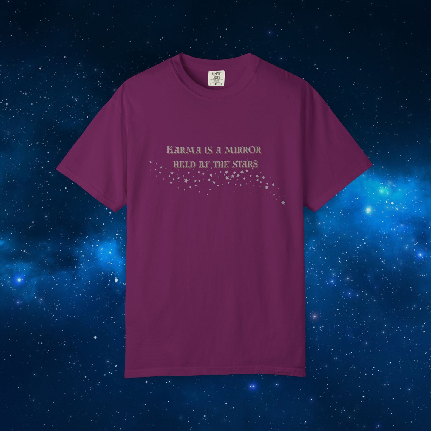 Karma Is a Mirror Held by the Stars – Spiritual Astrology T-Shirt Boysenberry