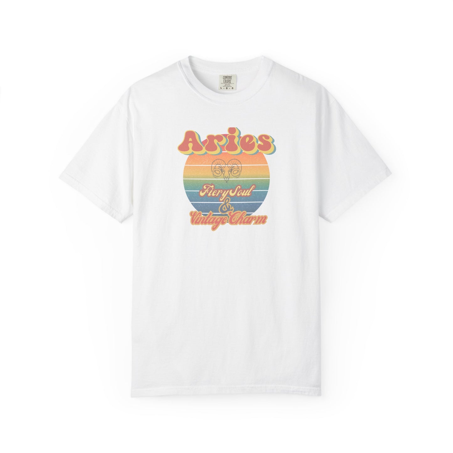 Aries Zodiac Retro T-Shirt – “Fiery Soul & Vintage Charm” Astrology Tee White