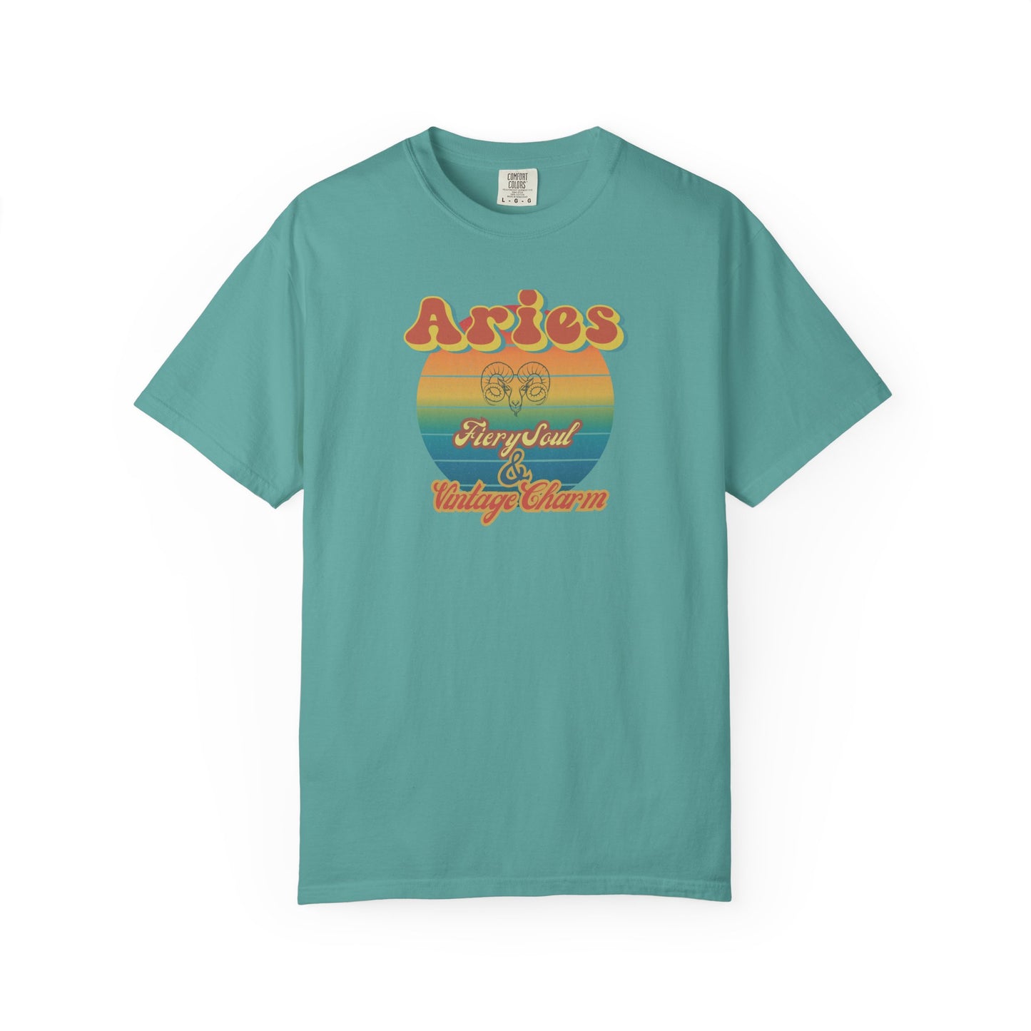 Aries Zodiac Retro T-Shirt – “Fiery Soul & Vintage Charm” Astrology Tee Seafoam