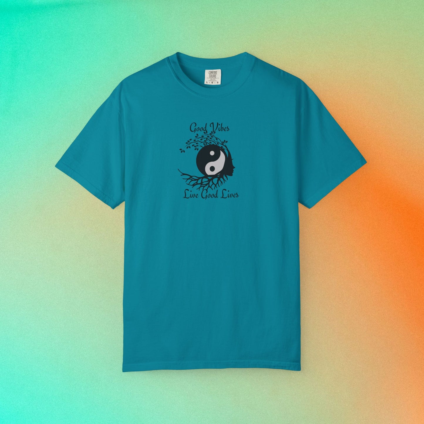Good Vibes Live Good Lives T-Shirt – Yin Yang Tree of Life Tee Topaz Blue