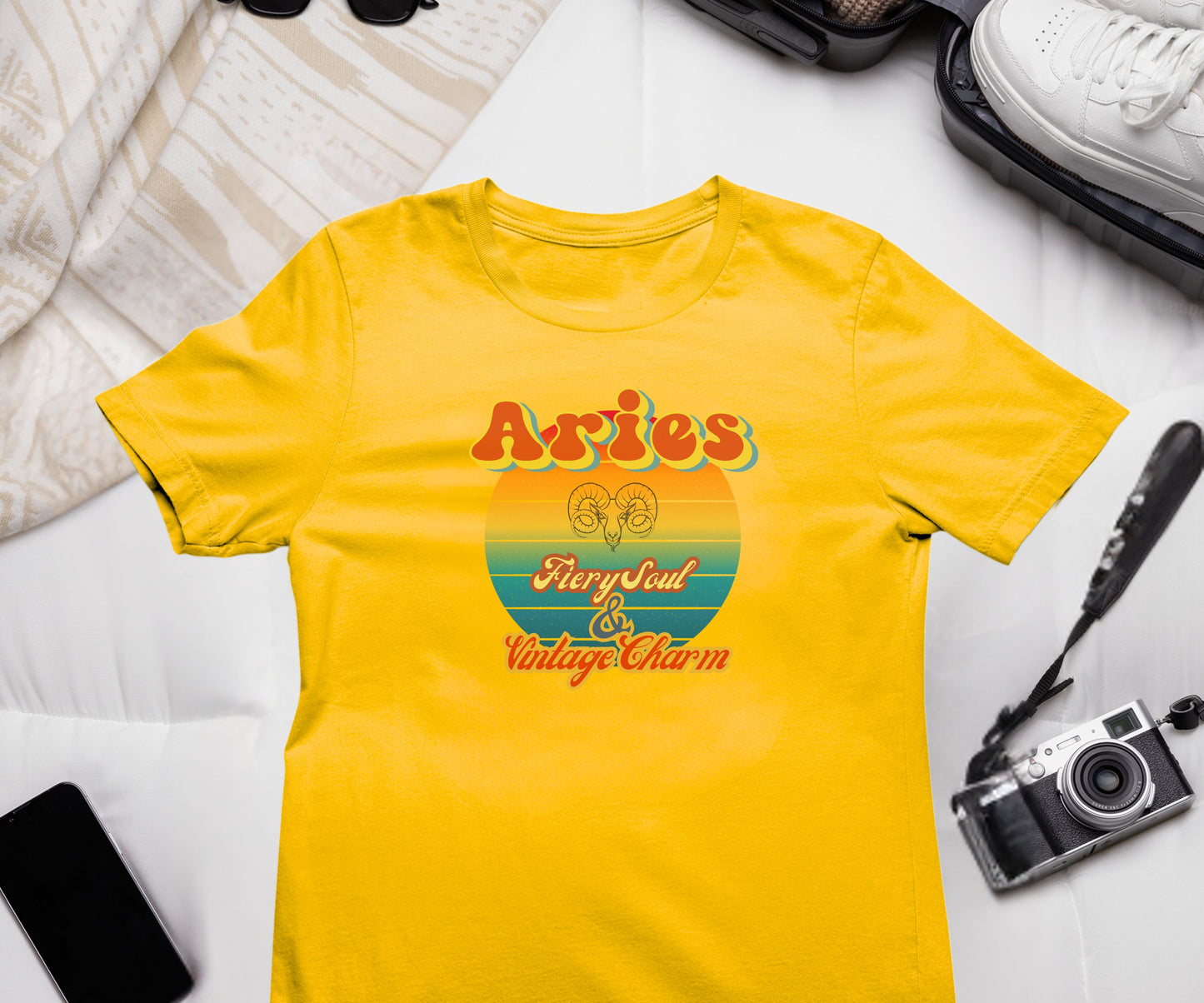 Aries Zodiac Retro T-Shirt – “Fiery Soul & Vintage Charm” Astrology Tee