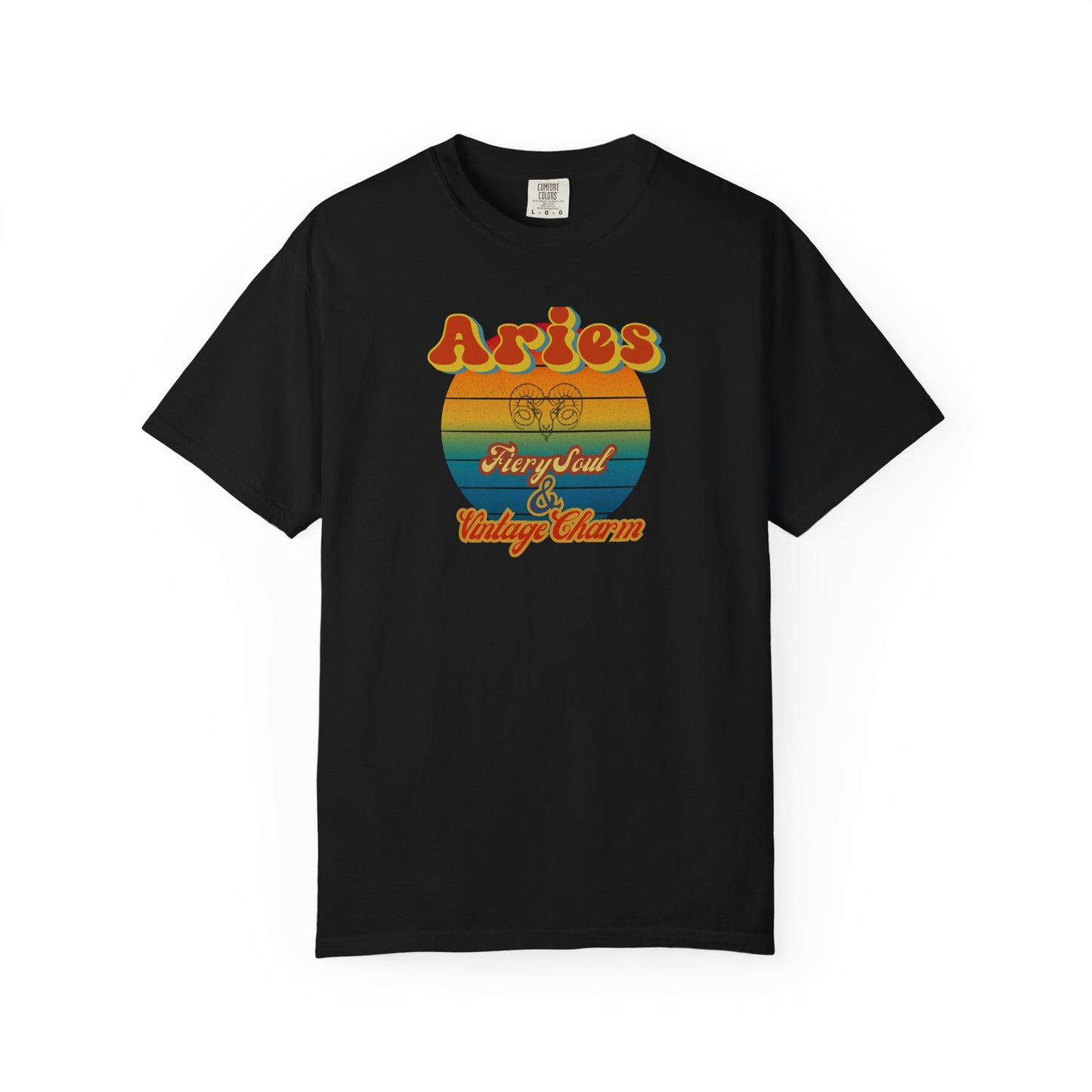 Aries Zodiac Retro T-Shirt – “Fiery Soul & Vintage Charm” Astrology Tee Black