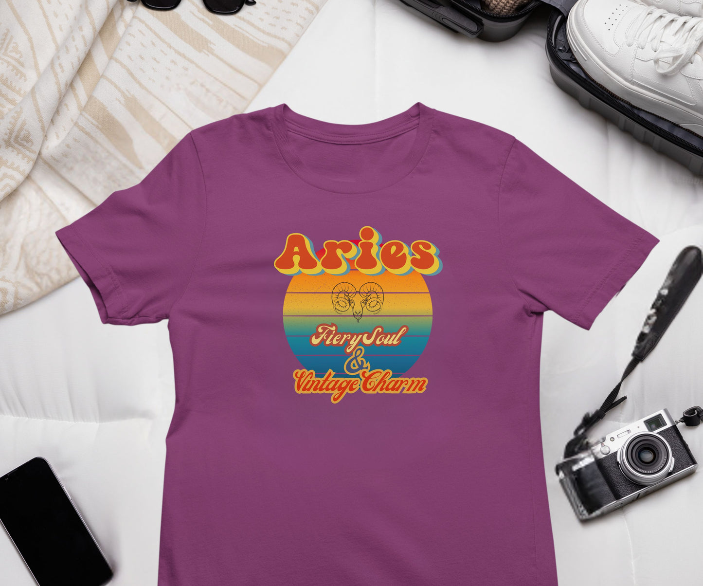 Aries Zodiac Retro T-Shirt – “Fiery Soul & Vintage Charm” Astrology Tee