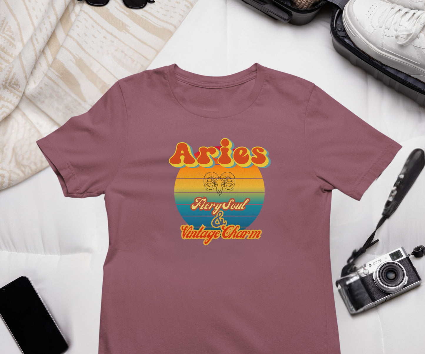 Aries Zodiac Retro T-Shirt – “Fiery Soul & Vintage Charm” Astrology Tee