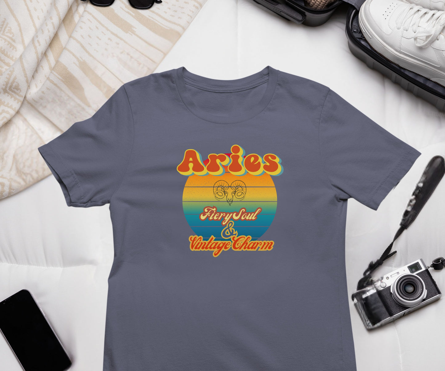 Aries Zodiac Retro T-Shirt – “Fiery Soul & Vintage Charm” Astrology Tee