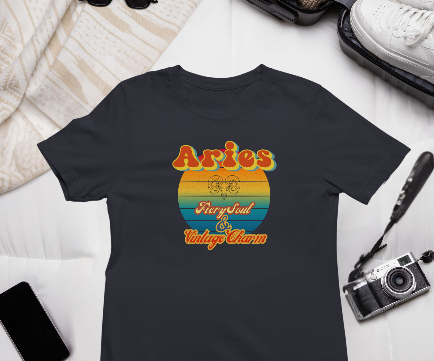 Aries Zodiac Retro T-Shirt – “Fiery Soul & Vintage Charm” Astrology Tee