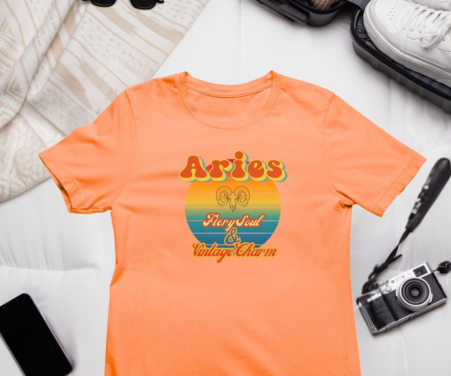 Aries Zodiac Retro T-Shirt – “Fiery Soul & Vintage Charm” Astrology Tee