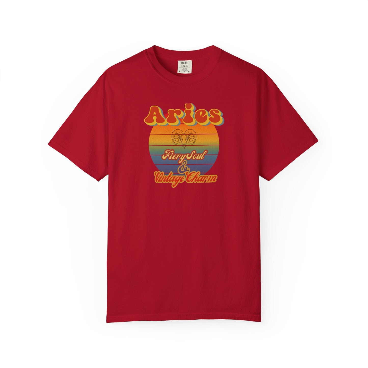 Aries Zodiac Retro T-Shirt – “Fiery Soul & Vintage Charm” Astrology Tee Red