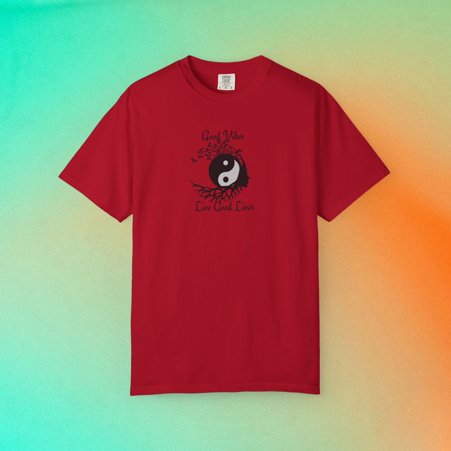 Good Vibes Live Good Lives T-Shirt – Yin Yang Tree of Life Tee Red