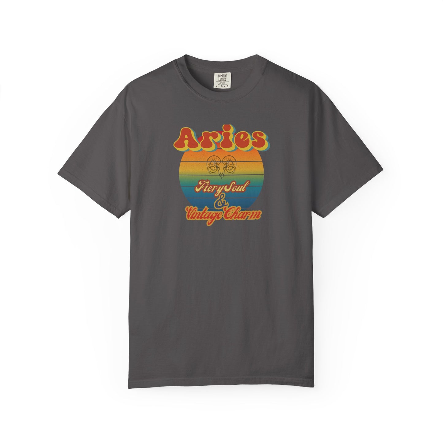 Aries Zodiac Retro T-Shirt – “Fiery Soul & Vintage Charm” Astrology Tee Graphite