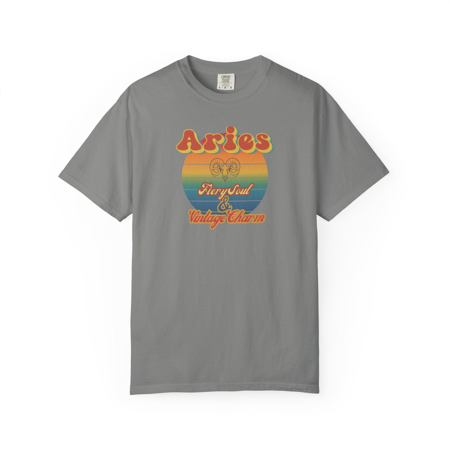 Aries Zodiac Retro T-Shirt – “Fiery Soul & Vintage Charm” Astrology Tee Granite