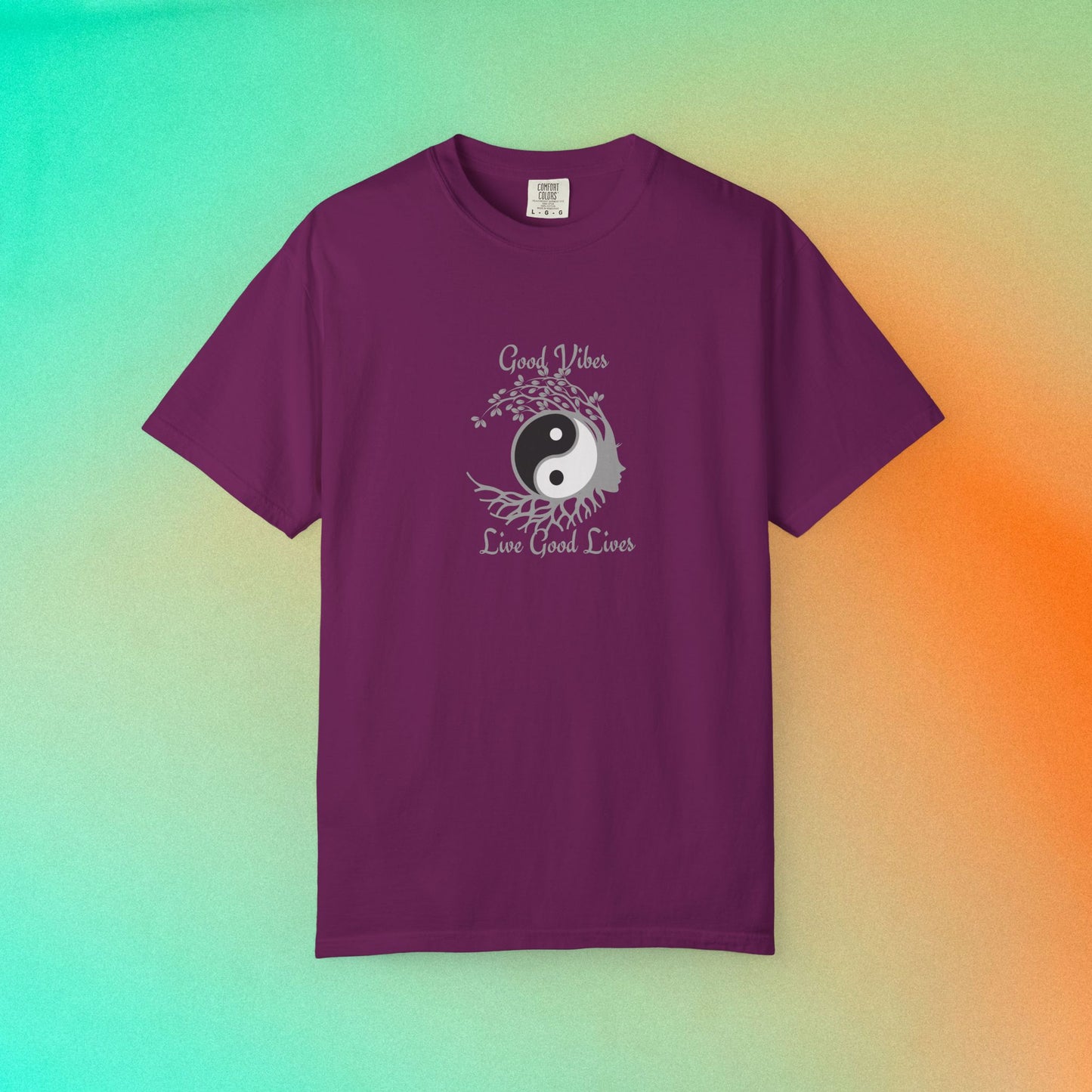 Good Vibes Live Good Lives T-Shirt – Yin Yang Tree of Life Tee Boysenberry