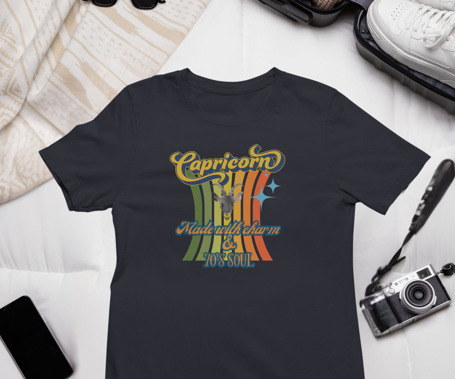 Capricorn Zodiac Retro T-Shirt – Made with Charm & 70’s Soul