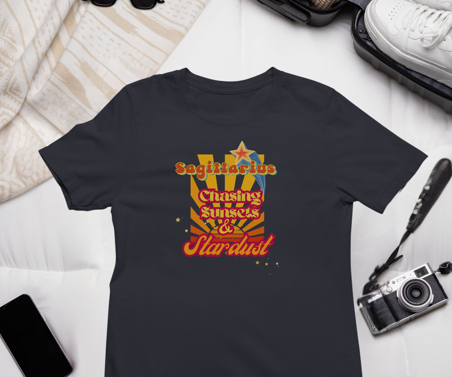 Sagittarius Zodiac Retro T-Shirt – Chasing Sunsets & Stardust