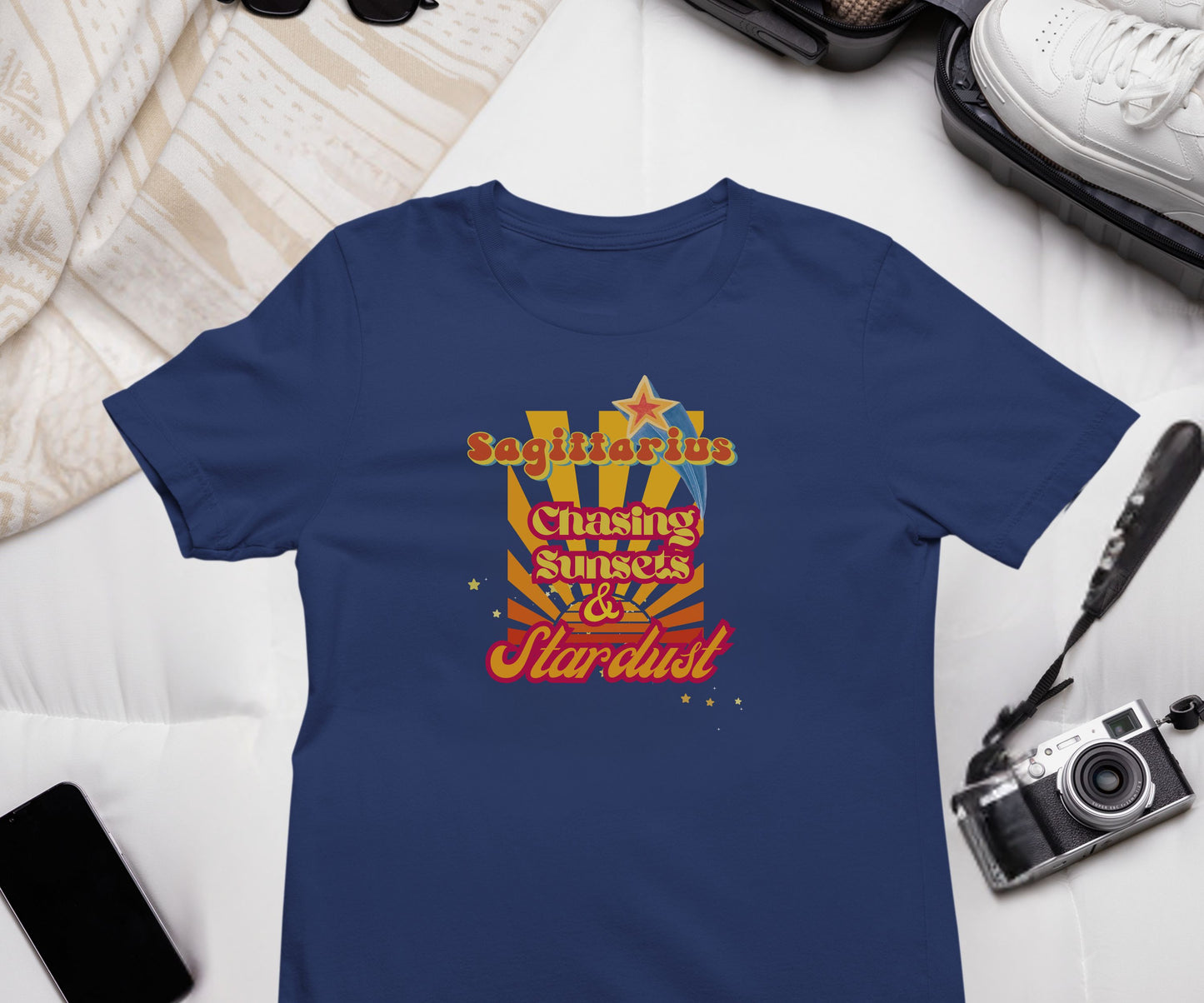 Sagittarius Zodiac Retro T-Shirt – Chasing Sunsets & Stardust