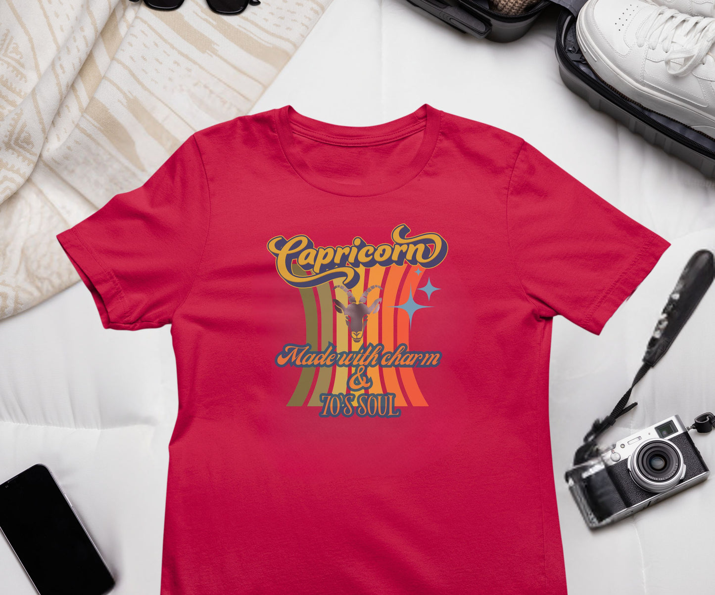 Capricorn Zodiac Retro T-Shirt – Made with Charm & 70’s Soul
