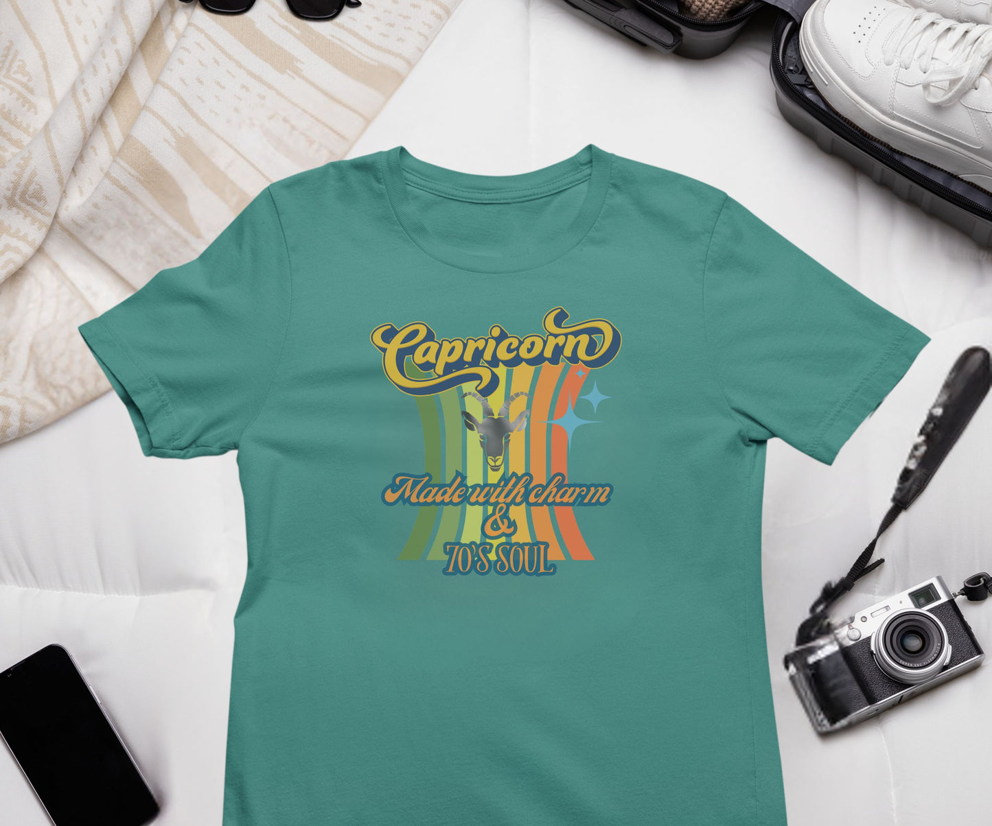 Capricorn Zodiac Retro T-Shirt – Made with Charm & 70’s Soul