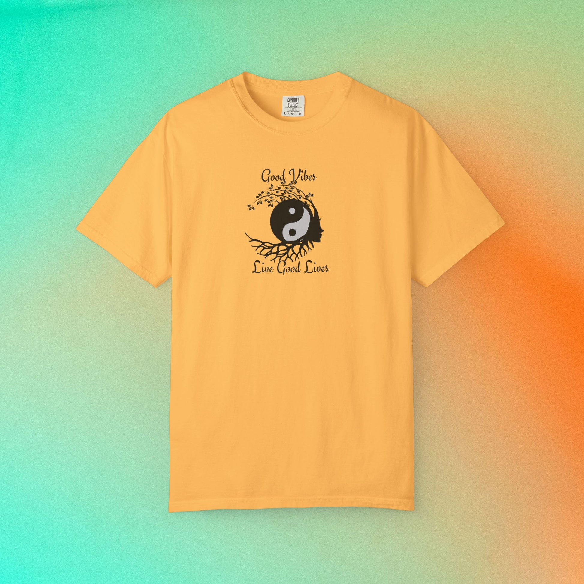 Good Vibes Live Good Lives T-Shirt – Yin Yang Tree of Life Tee Citrus
