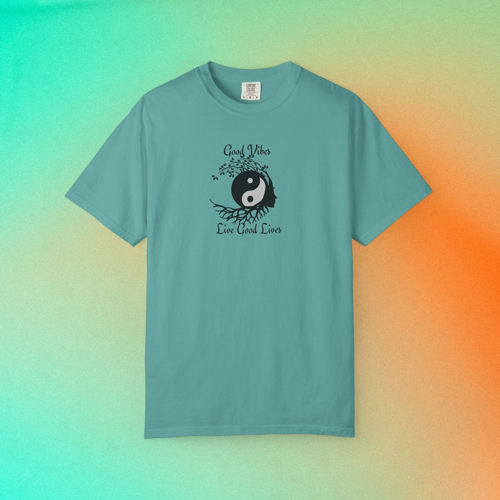 Good Vibes Live Good Lives T-Shirt – Yin Yang Tree of Life Tee Seafoam
