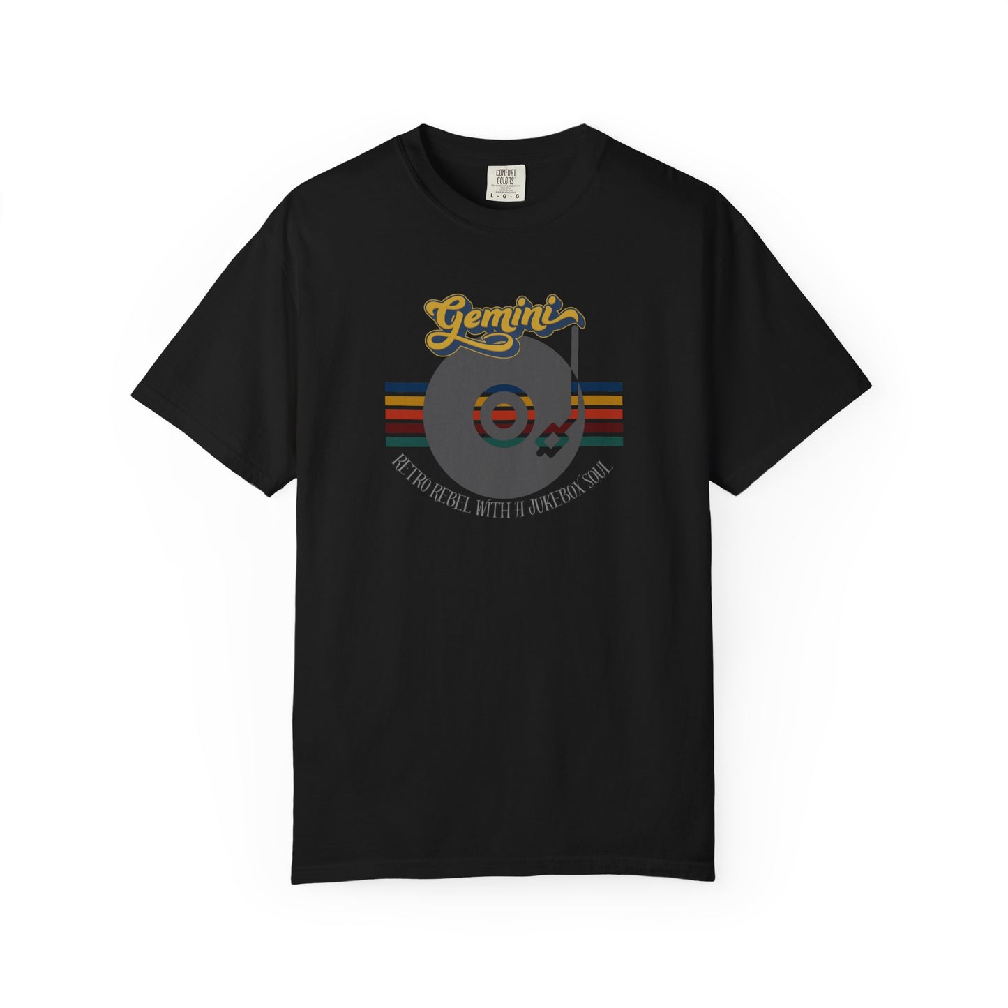 Gemini Retro T-shirt | Vinyl Record| Jukebox Rebel Black