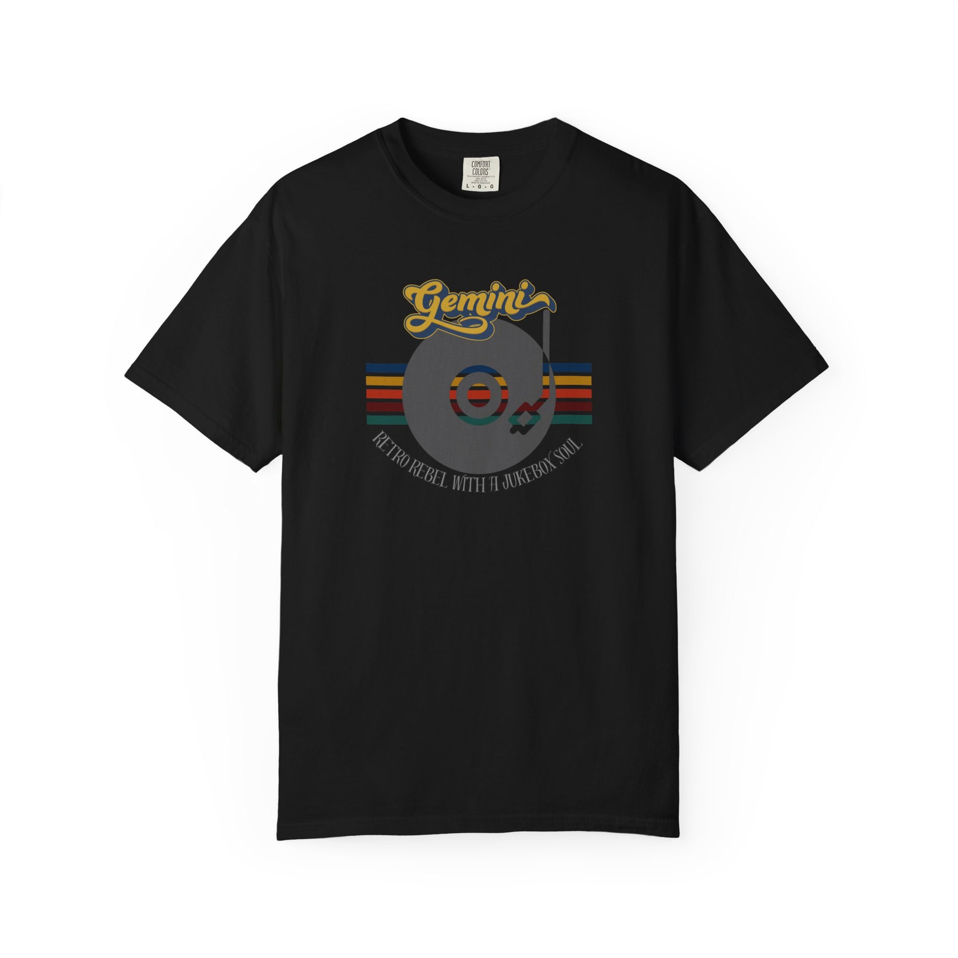 Gemini Retro T-shirt | Vinyl Record| Jukebox Rebel Black