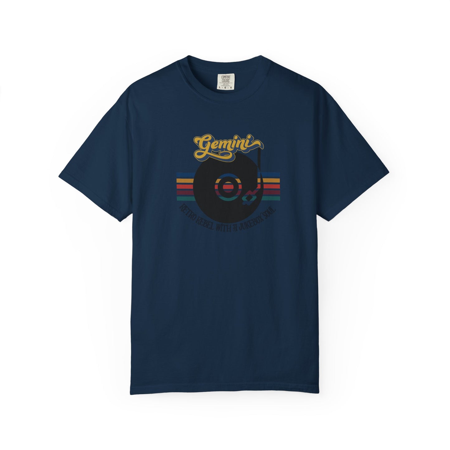 Gemini Retro T-shirt | Vinyl Record| Jukebox Rebel True Navy