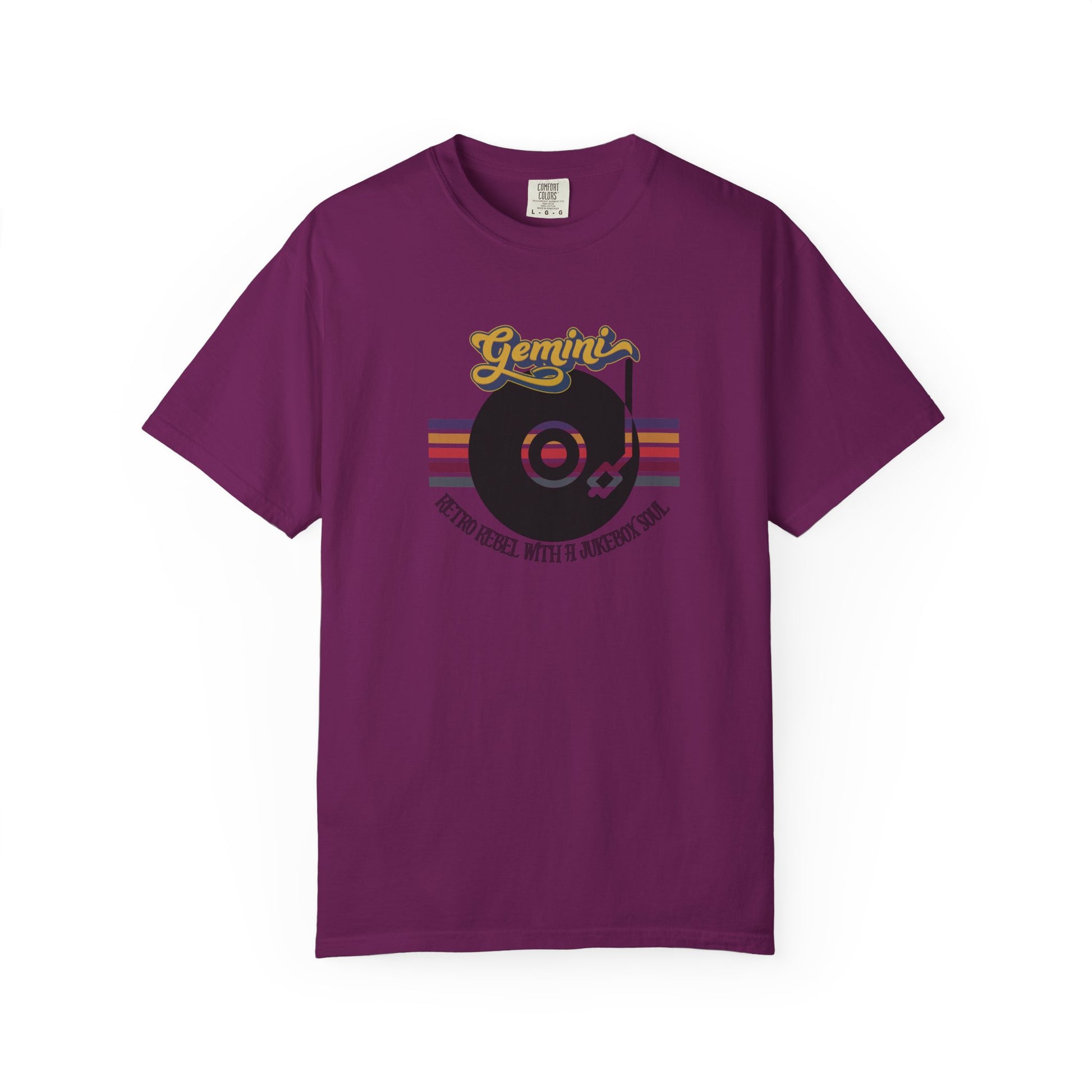 Gemini Retro T-shirt | Vinyl Record| Jukebox Rebel Boysenberry