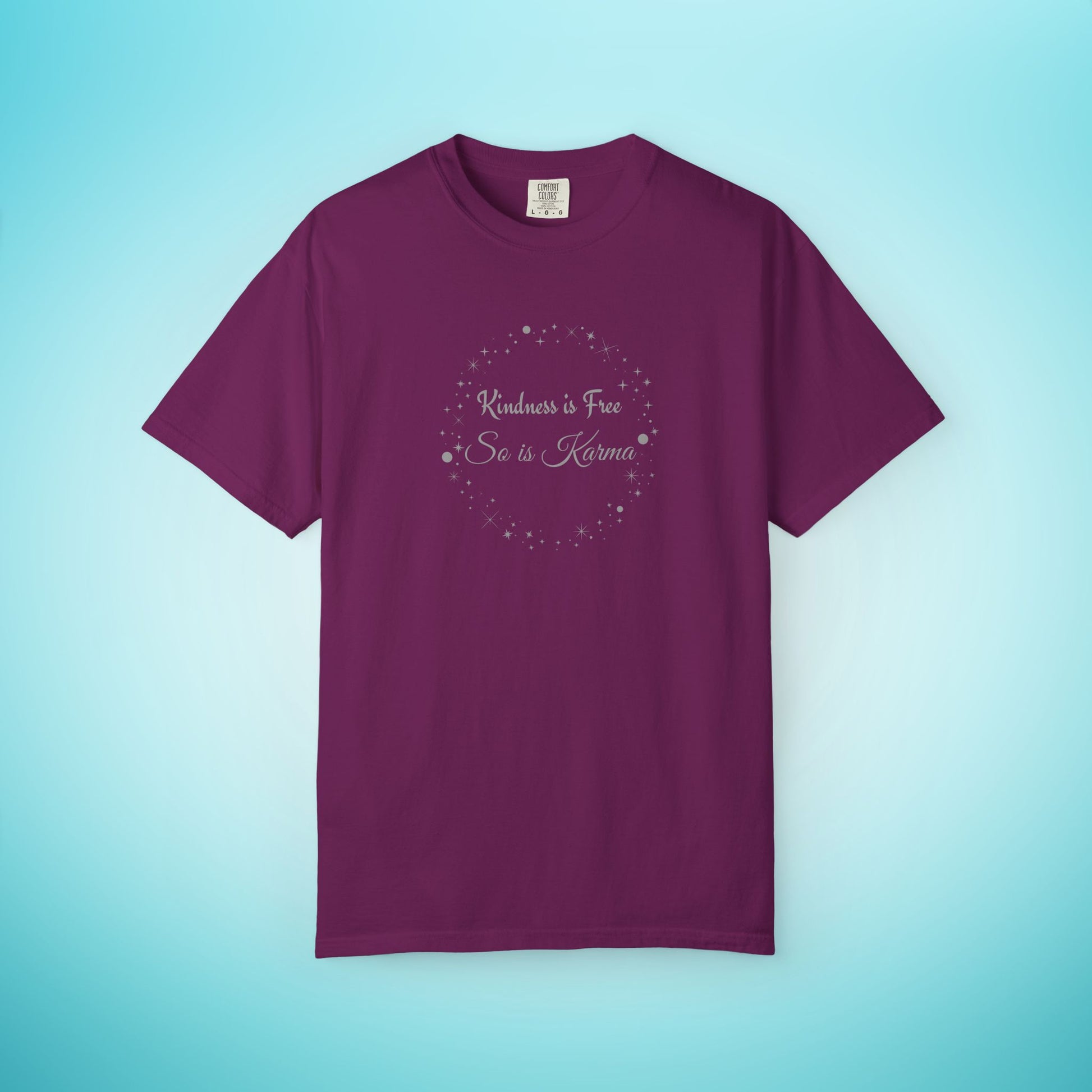 Kindness is Free Karma T-Shirt – Spiritual Quote Tee for Women – Soft Cotton Graphic Shirt Boysenberry