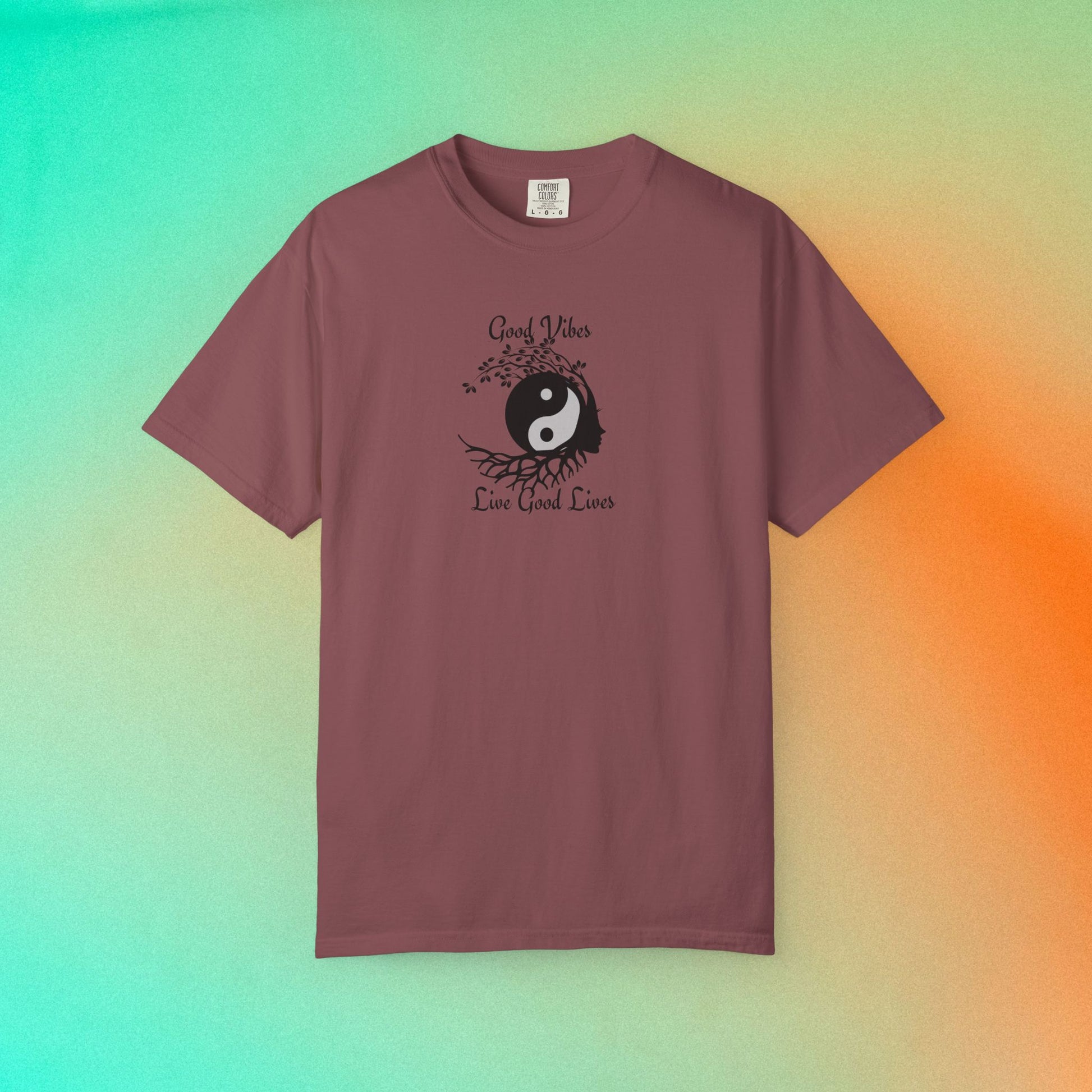 Good Vibes Live Good Lives T-Shirt – Yin Yang Tree of Life Tee Brick