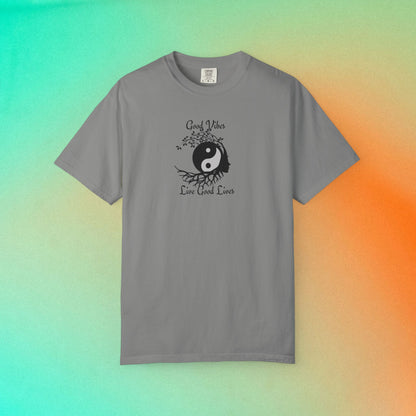 Good Vibes Live Good Lives T-Shirt – Yin Yang Tree of Life Tee Granite