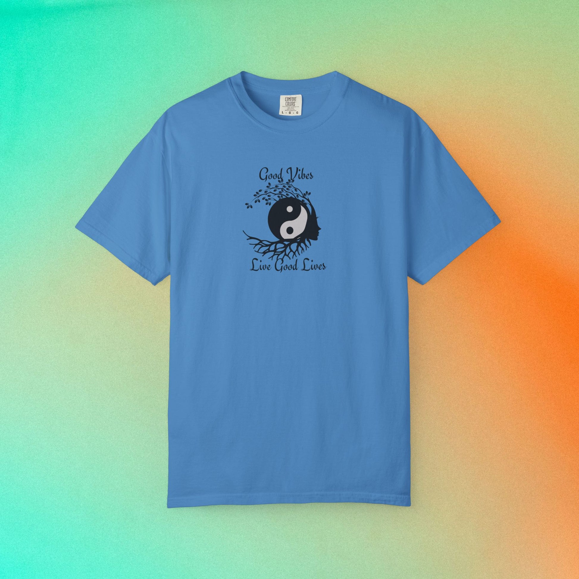 Good Vibes Live Good Lives T-Shirt – Yin Yang Tree of Life Tee Royal Caribe