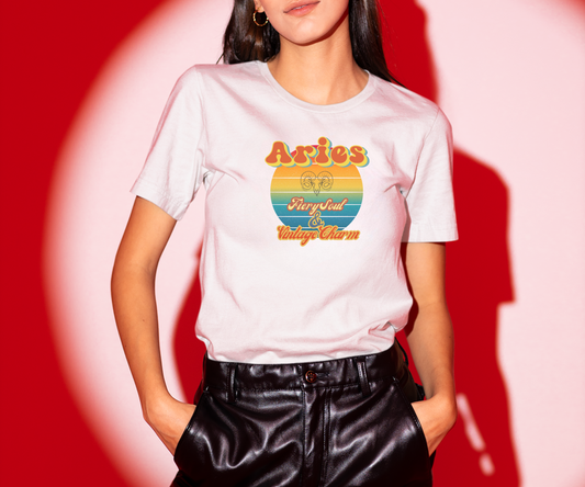 Aries Zodiac Retro T-Shirt – “Fiery Soul & Vintage Charm” Astrology Tee