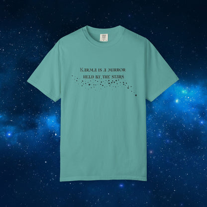 Karma Is a Mirror Held by the Stars – Spiritual Astrology T-Shirt Seafoam