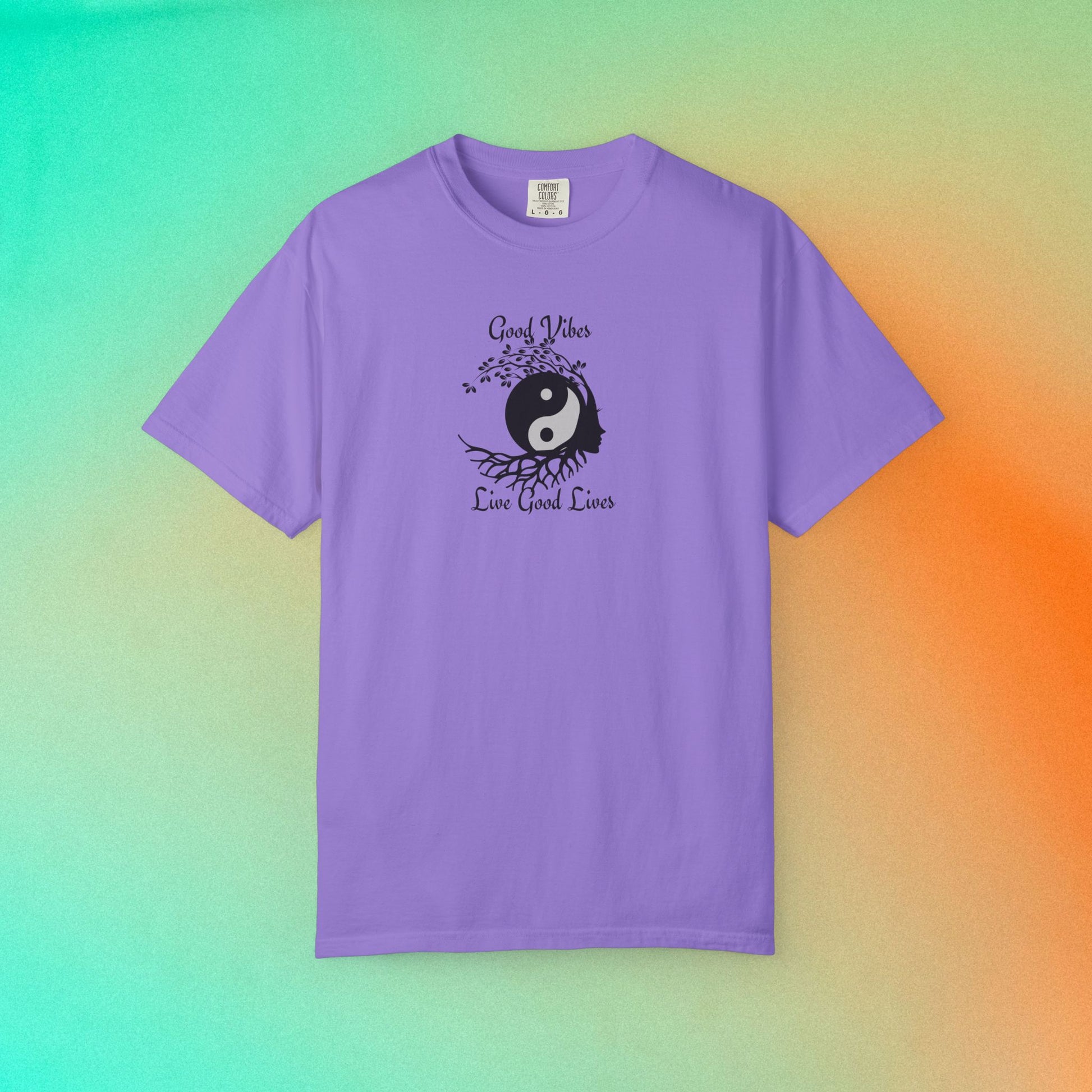 Good Vibes Live Good Lives T-Shirt – Yin Yang Tree of Life Tee Violet