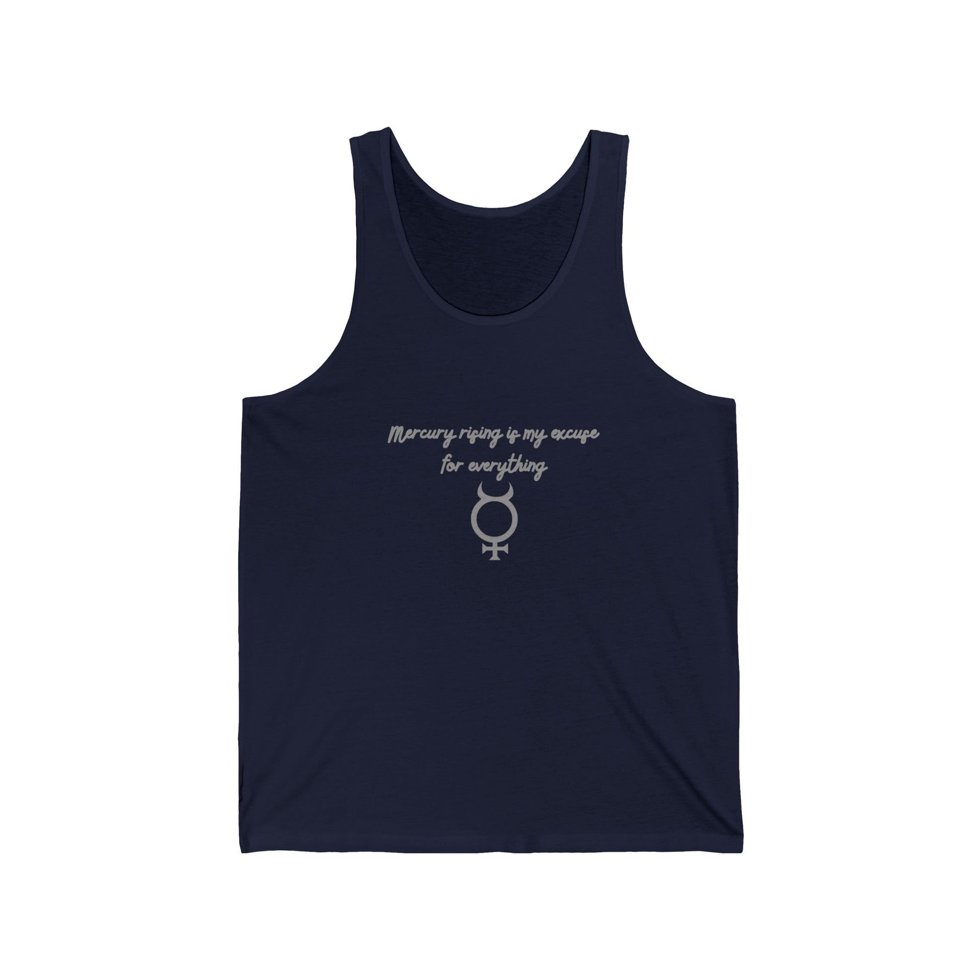 Mercury Rising Tank Top – Funny Astrology Excuse Shirt for Women Navy
