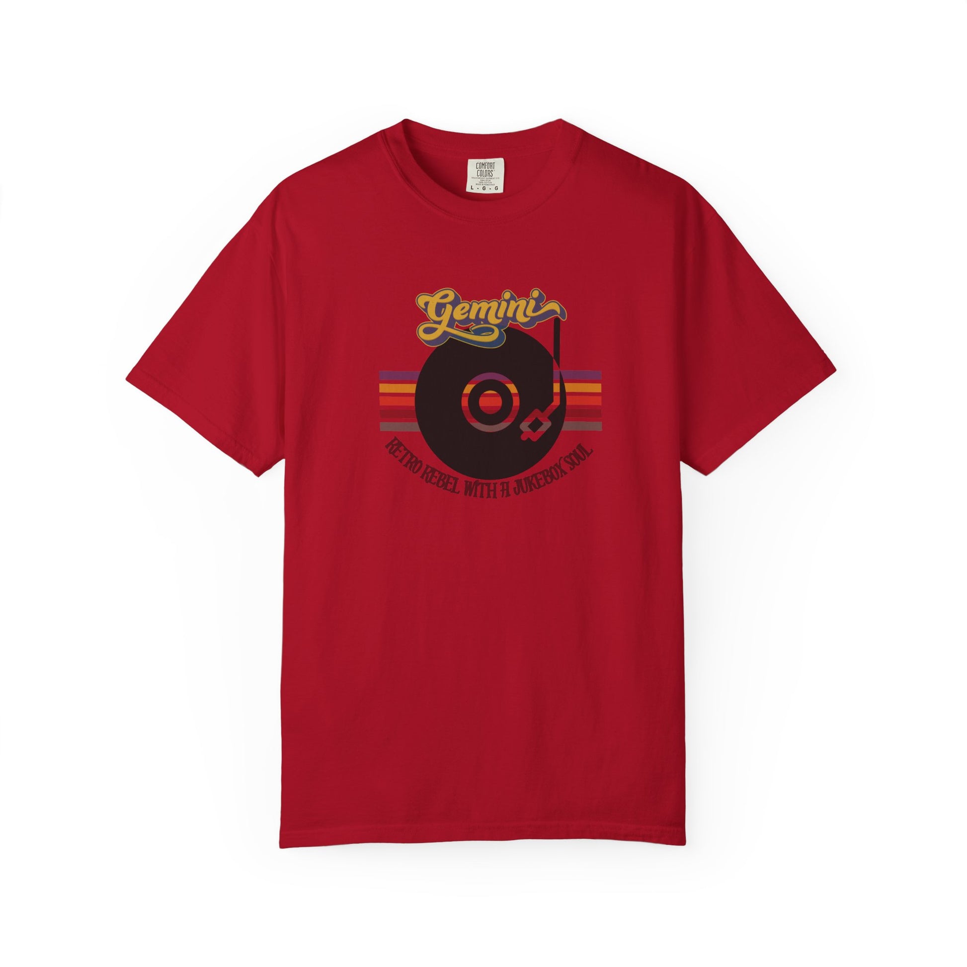Gemini Retro T-shirt | Vinyl Record| Jukebox Rebel Red