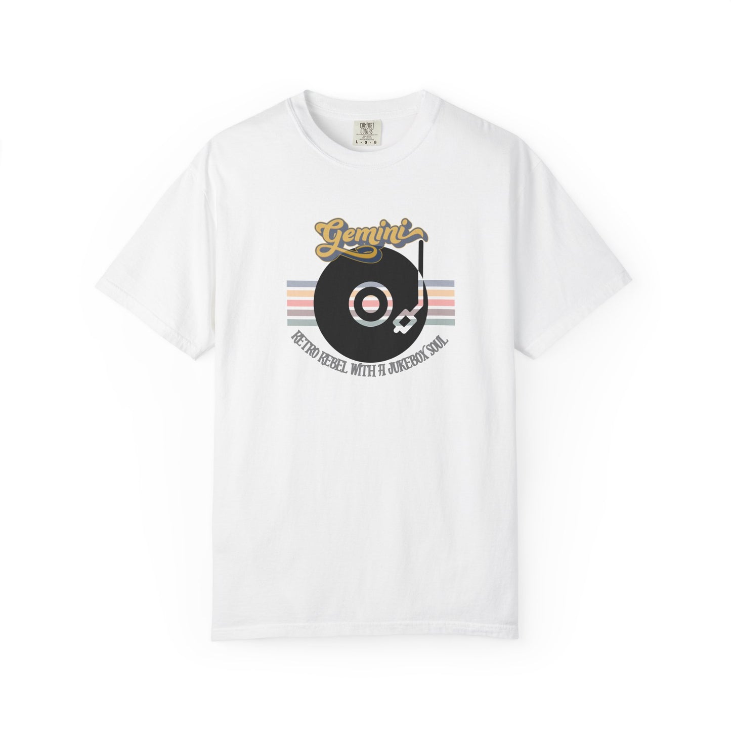 Gemini Retro T-shirt | Vinyl Record| Jukebox Rebel White