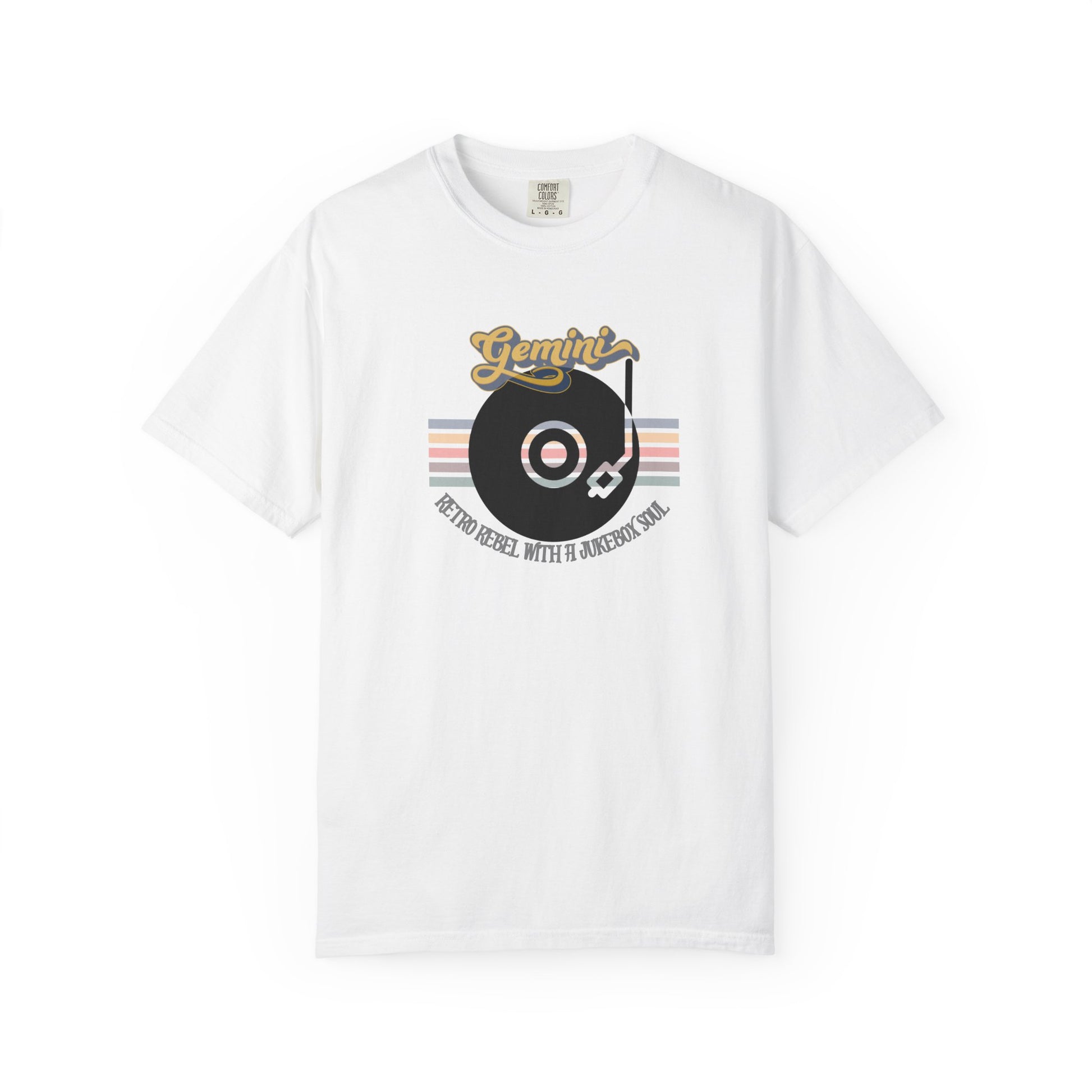 Gemini Retro T-shirt | Vinyl Record| Jukebox Rebel White