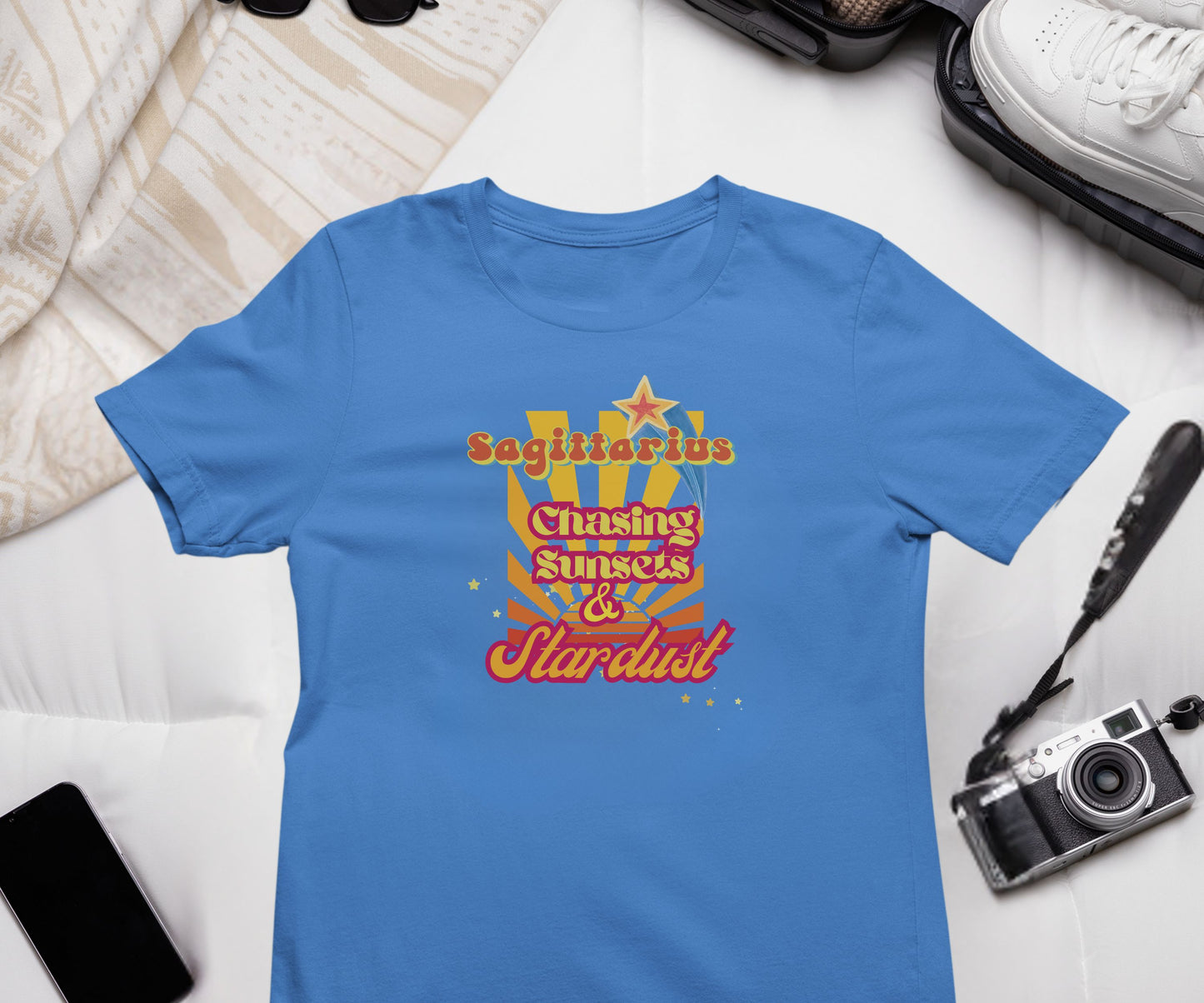 Sagittarius Zodiac Retro T-Shirt – Chasing Sunsets & Stardust