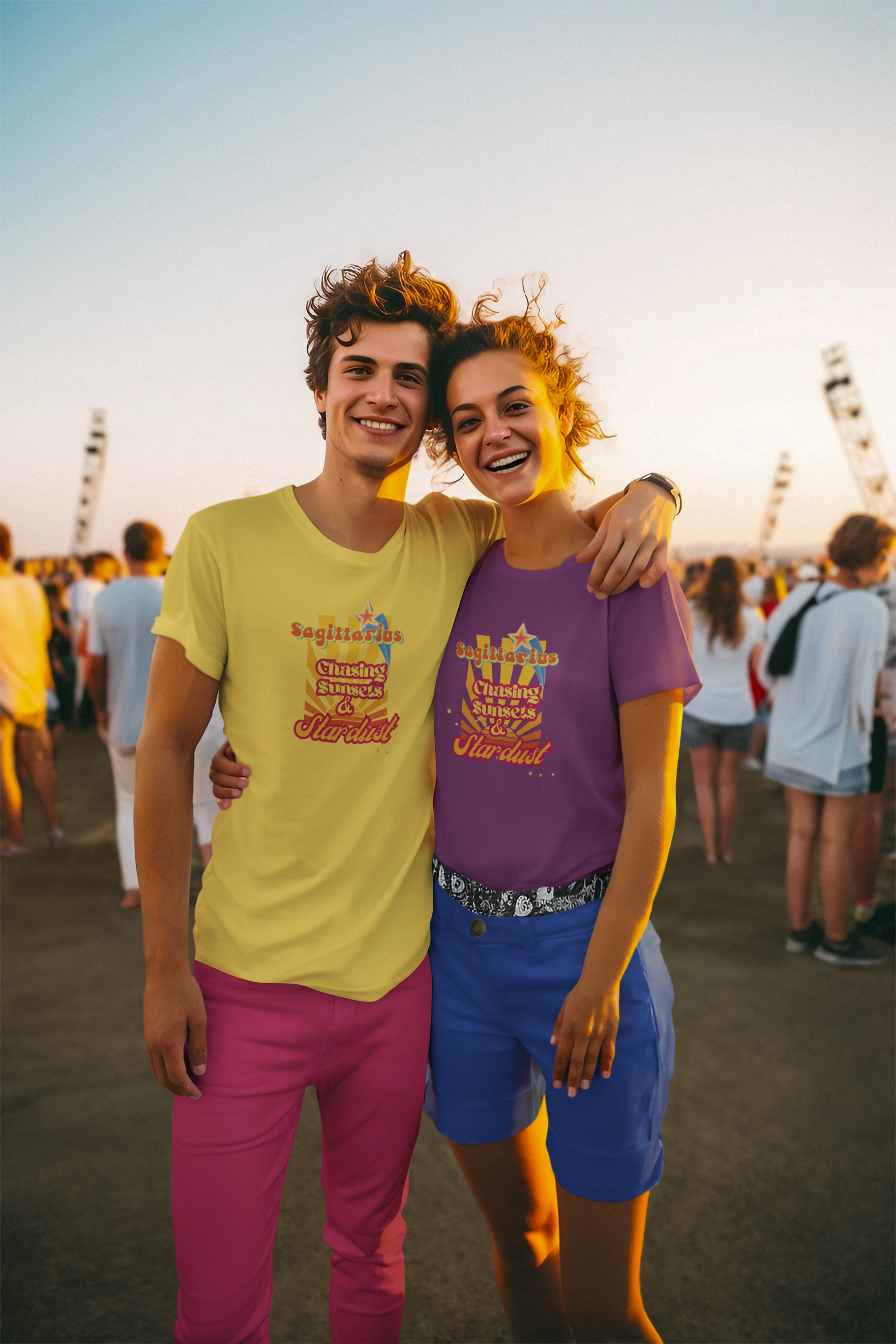 Sagittarius Zodiac Retro T-Shirt – Chasing Sunsets & Stardust