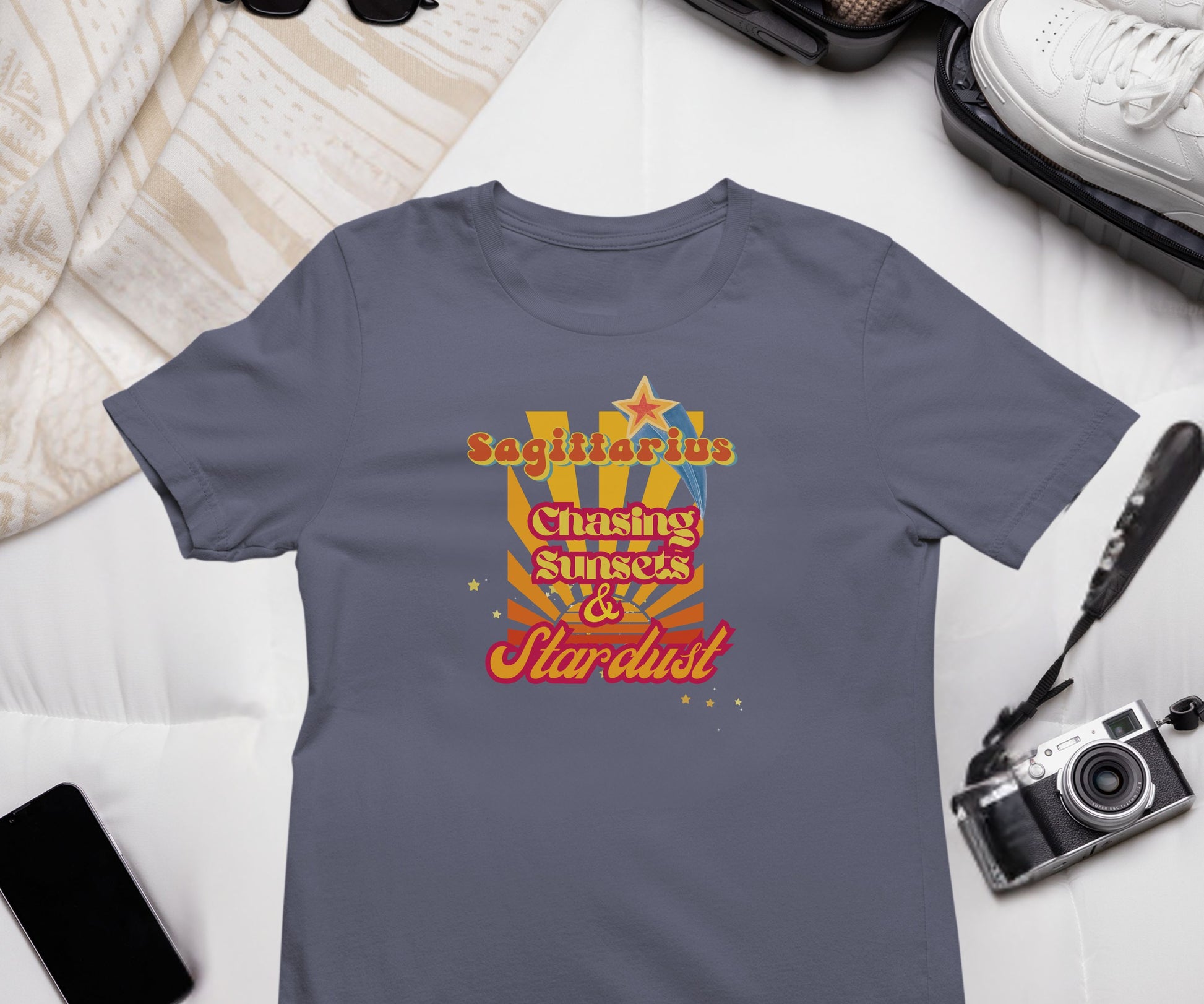 Sagittarius Zodiac Retro T-Shirt – Chasing Sunsets & Stardust