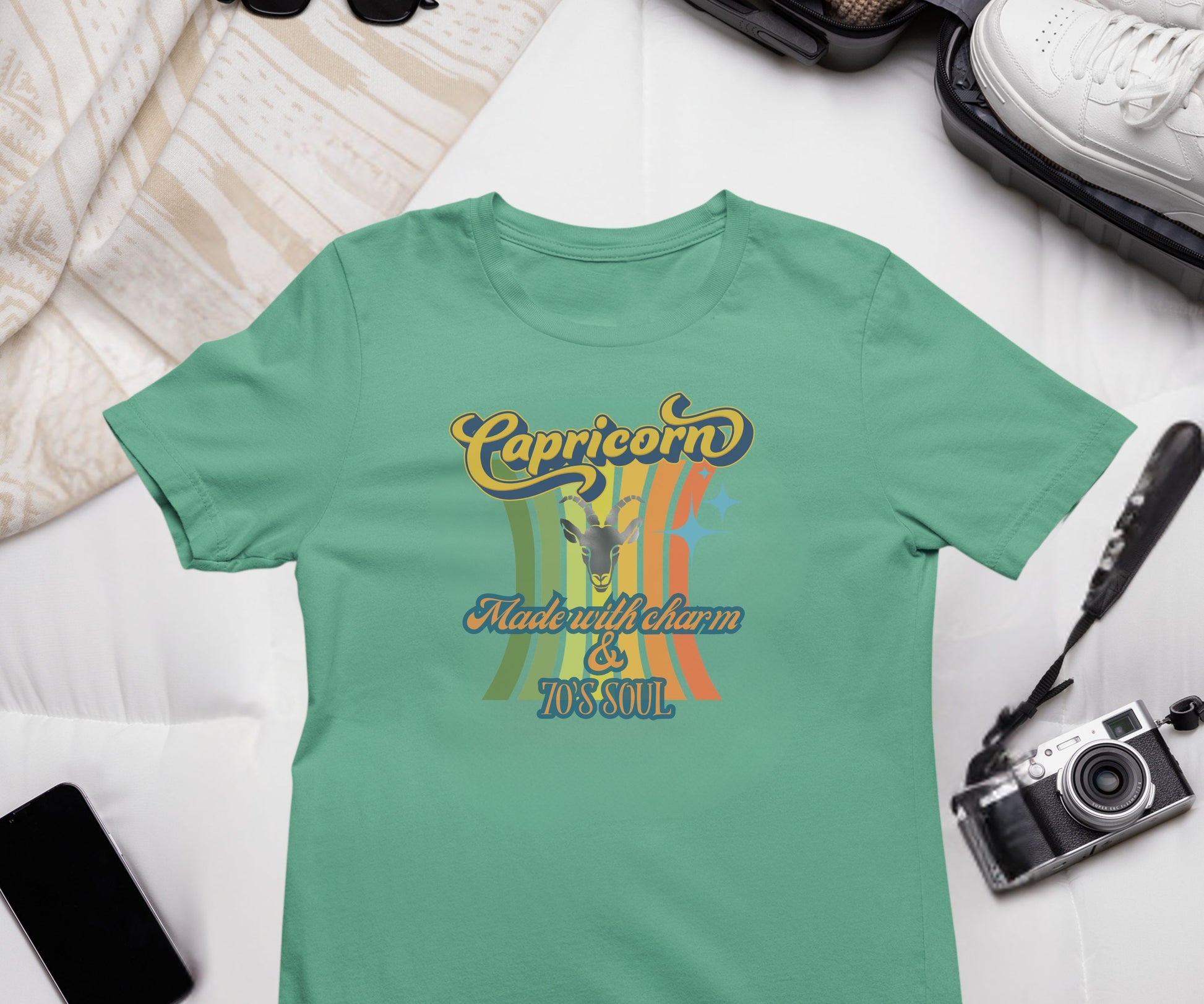 Capricorn Zodiac Retro T-Shirt – Made with Charm & 70’s Soul
